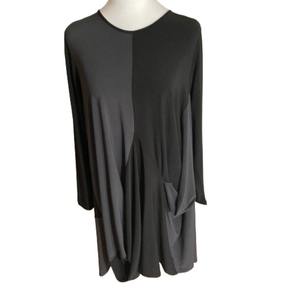 Sun Kim Colorblock Artsy Lagenlook Draped Tunic Dress, Elegant and Unique, Med. - Picture 1 of 9
